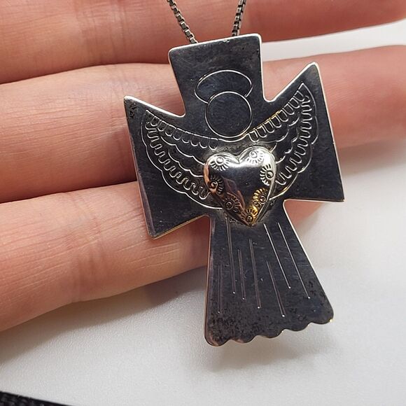 Carolyn Pollack Relios Designer Cross Sterling Silver Pendant Pin 5.8g Vintage - Picture 2 of 6